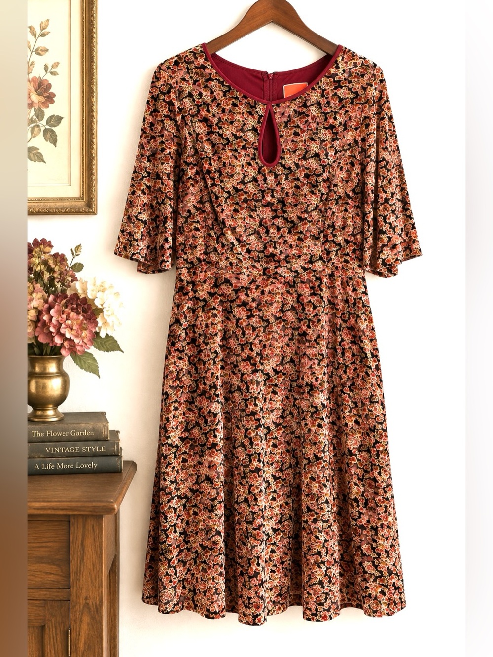 ModCloth Velvet Burnout Floral Fit & Flare Dress Keyhole XL